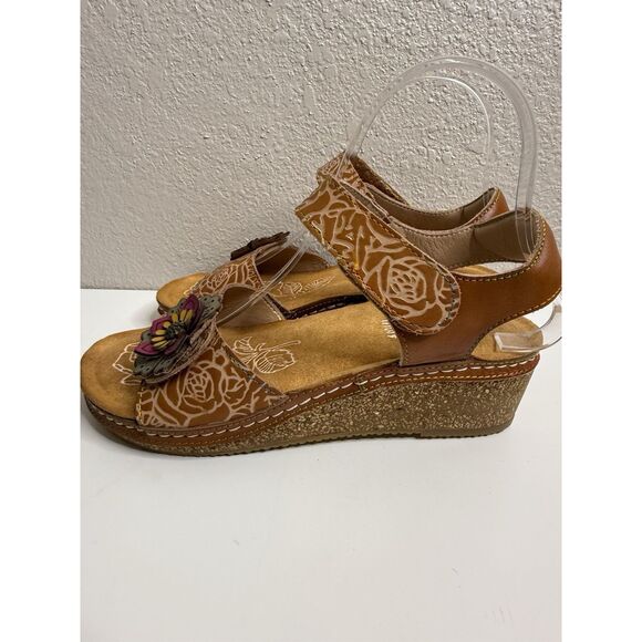 L'Artiste Spring Step Leather Wedge Rose Embossed Sandals Cuteness Two Pair 38 8 - Picture 9 of 16